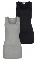 Ackermann: Damen Tanktop 2er Packung in Longform, grau-meliert, schwarz (CHF 8.71/Stk.)