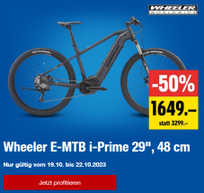 VelOktober Part 3 bei Jumbo – z.B. Wheeler E-Mountainbike i-Prime und weitere Velos stark reduziert