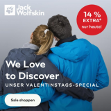 14% Rabatt extra zum Valentinstag auf bereits Reduzierte Artikel bei Jack Wolfskin bis Mitternacht