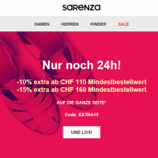 Bis zu 15% auf alles bei Sarenza, z.B. New Balance WR996 Damen Sneaker für CHF 74.38 statt CHF 83.20