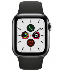 Apple Watch S5 GPS+Cell, 40mm Edelstahlgehäuse space schwarz, Sportarmband schwarz