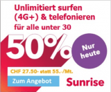 Sunrise Flash Sale: Young swiss unlimited für den halben Preis