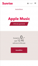 6 Monate Gratis Apple Music für alle Sunrise Kunden