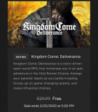 Kingdom Come Deliverance gratis im EPIC Store