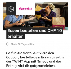 Smood: CHF 10.- Cashback bei Bestellung ab CHF 50.- (nur in TWINT App)