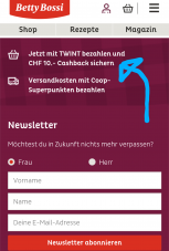 Betty Bossi 10.– Fräichli Cashback für Zahlung via Twint ab CHF 100.-