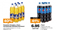 Migros: 40% Rabatt auf das gesamte Orangina, Oasis und Gatorade-Sortiment, 6×1.5L Flaschen Pepsi für 6.95 Franken