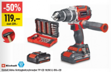 Einhell Akku-Schlagbohrschrauber TP-CD 18/60 Li i BL (60Nm max. Drehmoment) +39 Bit & Bohrer-Set + 2x 2,0 Ah Akkus bei Jumbo