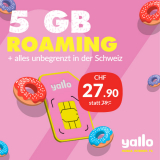 yallo Smart Europe (CH alles unlim., 5GB Roaming in Europa & Nordamerika) für CHF 27.90