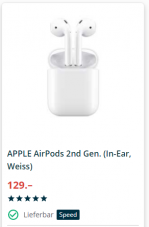 APPLE AirPods 2nd Gen. (In-Ear, Weiss) für 119 CHF