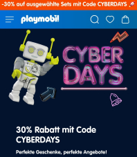 Cyberdays bei Playmobil mit 30% Rabatt, z.B. diverse Exklusiv-Sets