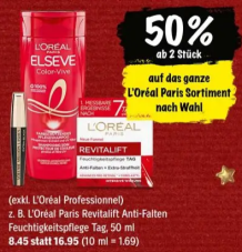 50 % Rabatt auf L’Oréal Paris Produkte ab 2 Stück bei Coop, gültig bis 14.12.