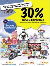 Ankündigung: 30% Rabatt auf alle Spielwaren bei coop am 16. und 17. November