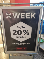 20% auf alles (exkl. reduzierte Artikel, Service und Dienstleistungen) bei Sportx