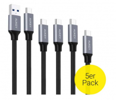 Digitec – Aukey – (5er Set) 2m / 1m / 0.3m USB A 3.1 auf USB C Nylon Ladekabel Fast Charge Datenkabel – Schwarz