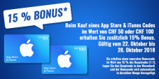 15 % Bonus Guthaben bei iTunes Codes bei offerz.ch