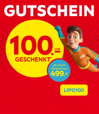 LIPO Gutschein für 100 Franken Rabatt ab 499 Franken Bestellwert