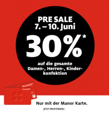 30% auf alle Kleider für Herren, Damen und Kinder bei Manor mit der Manor Karte (einige Ausnahmen)