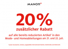 Nur heute: 20% zusätzlich auf reduzierte Artikel bei Manor