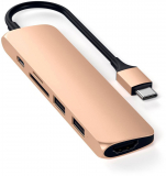 Satechi USB-C Slim Aluminium V2 Multiport-Adapter in Gold und Grau bei melectronics