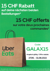 Uber Eats 2x 15.- Rabatt (auch Bestandskunden)