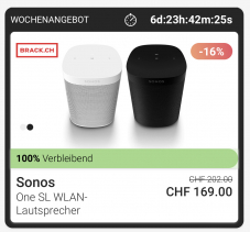 Sonos OneSL schwarz / weiss für CHF 169- bei Twint