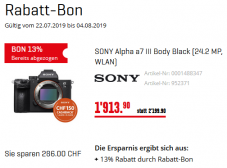 SONY Kameras und Objektive minus 13% Rabatt bei Interdiscount